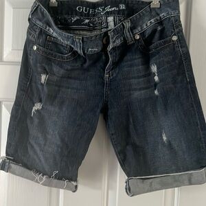 Guess Bermuda jean shorts! Natural rips, classic blue, great condition!